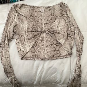LA Luxe Boutique Snake Print Tie Long Sleeve Crop Top